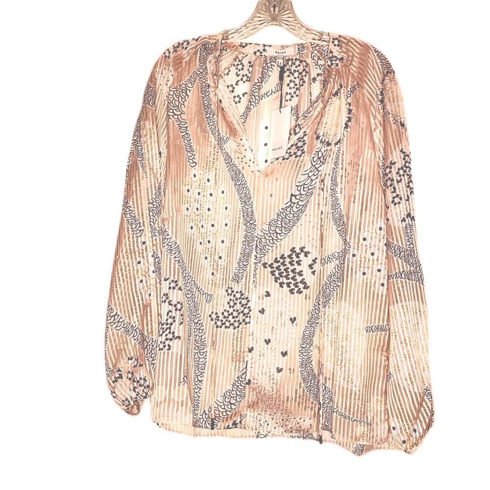 NWT Reiss Natural  Silk Hailey Paisley Print Blouse, Vertical-stripes Pattern